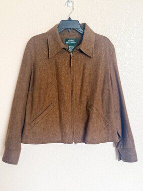 Lauren Ralph Lauren 100% Wool Herringbone Jacket Women’s Plus 18/20 Full Zip Vtg